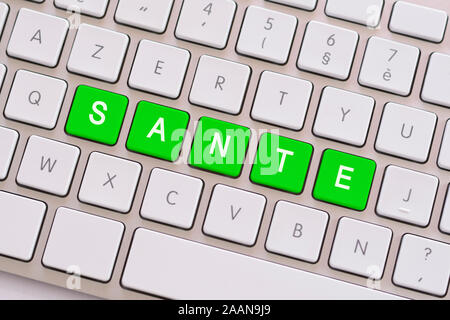 Wellness in Grün auf Weiß Tastatur Stockfoto