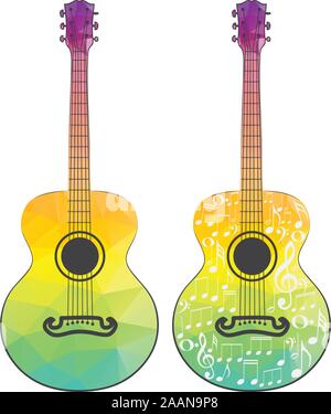 Bunte stilisierte Gitarre Silhouette aus Polygonen. Stock Vektor
