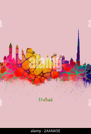 Schöne 2d Stadtbild. Dubai Hintergrund Stockfoto