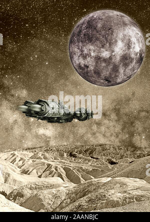 Alien Bounty hunters in der Nähe von einem toten Desert Planet Stockfoto