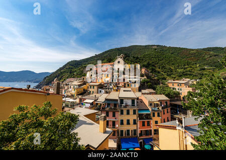 Alte Dorf Vernazza. Cinque Terre Nationalpark in Ligurien, in der Provinz La Spezia, Italien, Europa. Weltkulturerbe der UNESCO Stockfoto