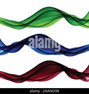 Satz abstrakter Farbwellen. Farbrauchwelle. Transparente Farbkurve. Blau, rosa, grüne Farbe. Wellenmuster. Stock Vektor