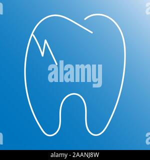 Gebrochenen Zahn flache Linie Symbol, Dental und Medizin, Vektorgrafiken, einem festen Muster auf blauem Hintergrund, Stock Vektor