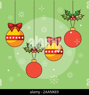 Happy Weihnachtskarte mit Kugeln aufhängen Stock Vektor