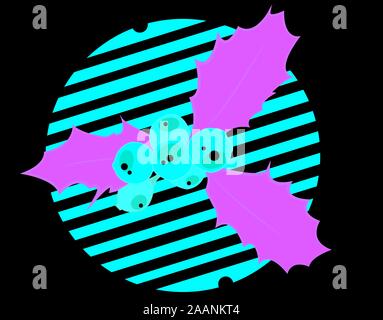 Stilisierte flachbild Vector Illustration einer Mistel mit roten Beeren und grüne Blätter über einen rot gestreiften Ornament. Stilisierte Abbildung: Holly Zweig. Stockfoto