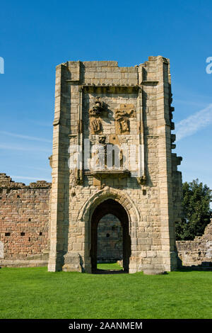 Bleibt der Löwen Turm von Warkworth Castle. Northumberland, England, Vereinigtes Königreich Stockfoto