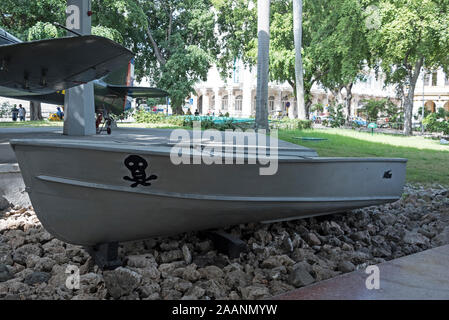 Ein kleines Schnellboot, mit dem CIA-ausgebildete Söldner während der Invasion Kubas befördert wurden. Als sie 1961 in der „Schweinebucht“ landeten, ist das Boot o Stockfoto