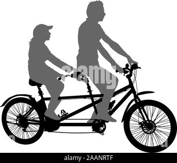 Silhouette der beiden Athleten auf Tandem-Fahrrad auf weißem Hintergrund. Stock Vektor