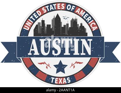Stempel oder mit Text Austin, Texas im Inneren, Vector Illustration label Stock Vektor