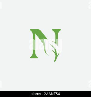 Vector grün Alphabet eco Logo mit Blätter, grün Eco Alphabet Vektorsymbol, erste N mit der Natur Logo Design Inspiration. Stock Vektor