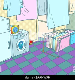 Waschen und Trocknen zu Hause. Waschmaschine Stock Vektor