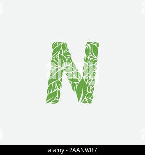 Vector grün Alphabet eco Logo mit Blätter, grün Eco Alphabet Vektorsymbol, erste N mit der Natur Logo Design Inspiration. Stock Vektor