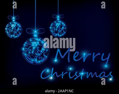Abstrakte Weihnachten Spielzeug glänzen. Neon hängenden Weihnachtskugeln. Frohe Weihnachten und guten Rutsch ins neue Jahr. Horisontal schöne Banner. Vector Illustration Stock Vektor