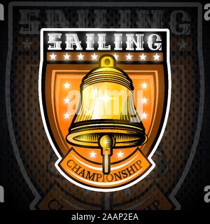 Golden Bell in der Mitte der Abdeckung. Sport Logo für Yachting und Sailing Team oder Meisterschaft Stock Vektor