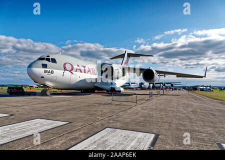 Yeovilton, Somerset/UK - 13. Juli 2019: Eine des Emirs von Qatar Air Force Boeing C-17A Globemaster III militärische Transportflugzeug Stockfoto