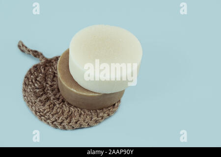 Umweltfreundliche Reinigungsmittel Kit. Organische Seife jute Waschlappen. Null Abfall Kunststoff-frei Stockfoto