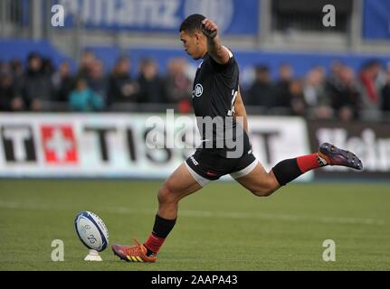 Hendon. Vereinigtes Königreich. 23. November 2019. Manu Vunipola (Sarazenen). Sarazenen v Fischadler. Pool 4. Heineken Champions Cup. Zweiten (2.) Runde. Allianz Park. Hendon. London. UK. Kredit Garry Bowden / Sport in Bildern/Alamy Leben Nachrichten. Stockfoto