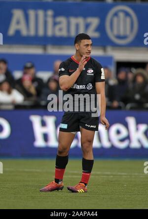 Hendon. Vereinigtes Königreich. 23. November 2019. Manu Vunipola (Sarazenen). Sarazenen v Fischadler. Pool 4. Heineken Champions Cup. Zweiten (2.) Runde. Allianz Park. Hendon. London. UK. Kredit Garry Bowden / Sport in Bildern/Alamy Leben Nachrichten. Stockfoto