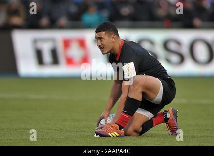 Hendon. Vereinigtes Königreich. 23. November 2019. Manu Vunipola (Sarazenen). Sarazenen v Fischadler. Pool 4. Heineken Champions Cup. Zweiten (2.) Runde. Allianz Park. Hendon. London. UK. Kredit Garry Bowden / Sport in Bildern/Alamy Leben Nachrichten. Stockfoto