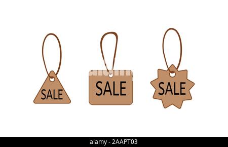 Set aus drei verschiedenen Produkt Etiketten mit Verkauf Text. Dreieck-, Rechteck- und Sterne formen. Vector Illustration. Stock Vektor