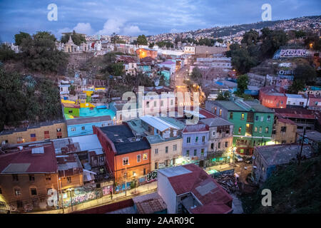 Cerro Concepcion, im historischen Stadtteil von der Hafenstadt Valparaiso, Chile. Stockfoto