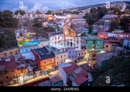 Cerro Concepcion, im historischen Stadtteil von der Hafenstadt Valparaiso, Chile. Stockfoto