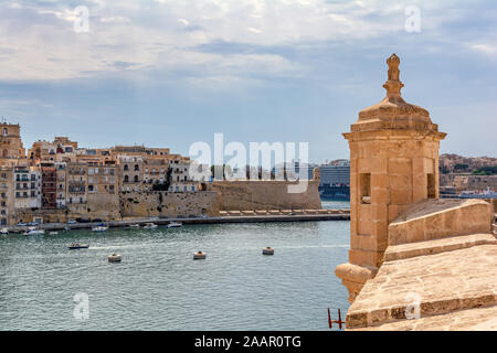 Wachtturm auf Fort St. Angelo in Portomaso, Malta Stockfoto