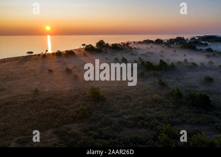 Steinmauer an der Ostsee im Sommer. Osmussaar Küste, Insel in Estland, Europa. Stockfoto