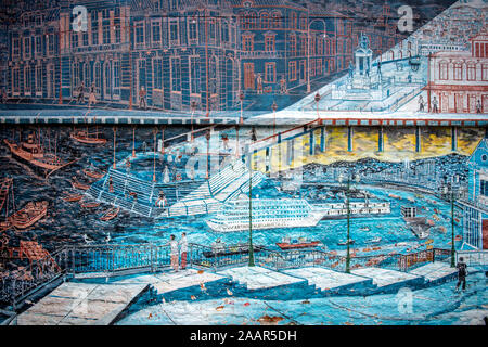 Farbenfrohen Wandmalereien zieren die Wände Gebäude von Valparaiso, Chile. Stockfoto