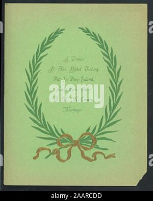Abendessen (von) HOTEL VICTORY (at) Put-in-Bay Island, OH (HOTEL;) Grün; Kranz auf Abdeckung; Abendessen [von] HOTEL VICTORY [at] Put-in-Bay Island, OH (HOTEL ;) Stockfoto