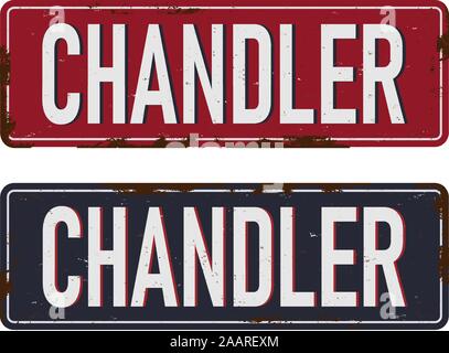 Chandler Arizona State city License Plate in den Farben der Staatsflagge mit Symbolen über einem weißen Hintergrund Stock Vektor