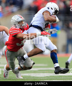 Columbus, Ohio, USA. 23 Nov, 2019. Ohio State Buckeyes linebacker Malik Harrison (39) während der zweiten Hälfte an den NCAA Football Spiel zwischen der Penn State Nittany Lions & Ohio State Buckeyes am Ohio Stadium in Columbus, Ohio. JP Waldron/Cal Sport Media/Alamy leben Nachrichten Stockfoto