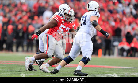 Columbus, Ohio, USA. 23 Nov, 2019. Ohio State Buckeyes defensiver Abb. Hamilton (53) während der zweiten Hälfte an den NCAA Football Spiel zwischen der Penn State Nittany Lions & Ohio State Buckeyes am Ohio Stadium in Columbus, Ohio. JP Waldron/Cal Sport Media/Alamy leben Nachrichten Stockfoto