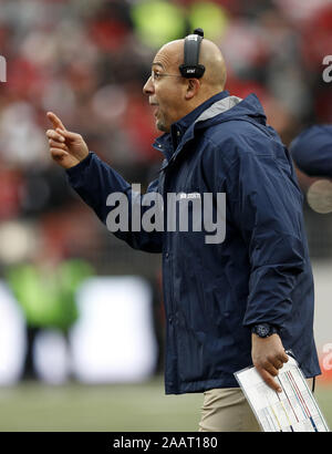 Columbus, USA. 23 Nov, 2019. Penn State Nittany Lions Head Coach James Franklin Wagen gegen die Ohio State Buckeyes in der zweiten Hälfte Samstag, 23. November 2019 in Columbus, Ohio. Foto von Aaron Josefczyk/UPI Quelle: UPI/Alamy leben Nachrichten Stockfoto