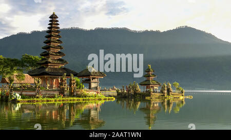 Am frühen Morgen einen Blick auf die elf müde Meru im Pura Danu Bratan Tempel auf Bali Stockfoto