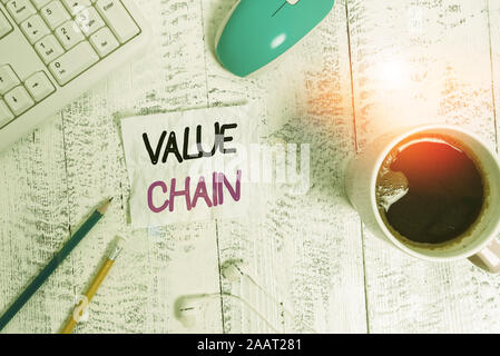 Handschrift Text schreiben Wertschöpfungskette. Konzeptionelle foto Prozess oder die Aktivitäten, durch die Unternehmen einen Mehrwert zu einem Artikel technische Geräte farbige r Stockfoto