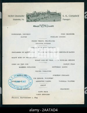 Abendessen) (Besitz) HOTEL ROANOKE (at) Roanoke, VA (HOTEL ;) ZWEI KOPIEN; Abendessen] [von] [at] HOTEL ROANOKE Roanoke, VA (HOTEL gehalten ;) Stockfoto