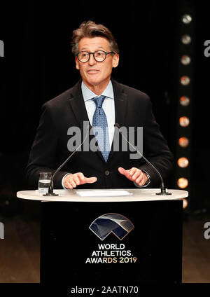 Monaco. 23 Nov, 2019. Leichtathletik-Präsident Sebastian Coe spricht während der 2019 Leichtathletik-Preisverleihung, im Nov. 23, 2019. Credit: Wu Lei/Xinhua/Alamy leben Nachrichten Stockfoto