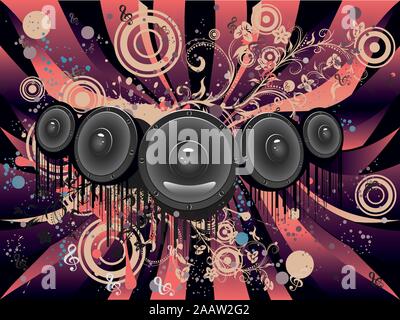 Dekorative grunge Plakat mit Audio Lautsprecher, funky Design. Stock Vektor