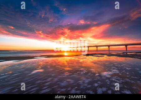 Sonnenaufgang am Pier von Brighton in Christchurch, Südinsel, Neuseeland Stockfoto