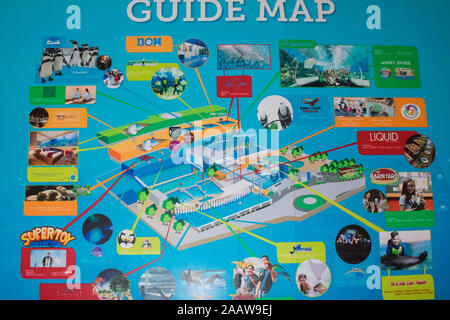 Okt. 26, 2019 - Manila Philippinen: Guide Karte an der Wand am Eingang des Manila Ocean Park in Manila, Philippinen. Stockfoto