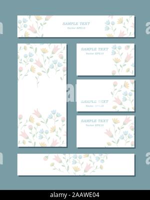 Florale Muster in verschiedenen Größen mit Blüten in Pastelltönen. Für romantische Design, Ankündigungen, Grußkarten, Werbung. Vector EPS 10. Stock Vektor