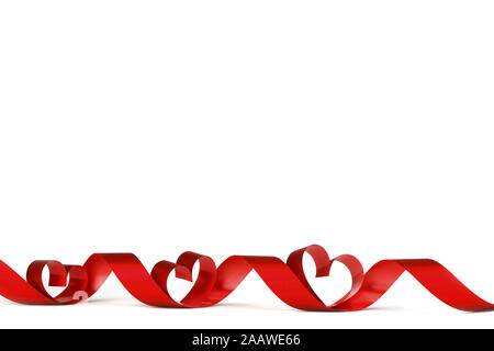 Rote herzförmige Band auf weißem Hintergrund Valentines Tag design Stockfoto