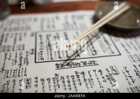 Menü von einem Japanischen Restaurant in Japan Stockfoto