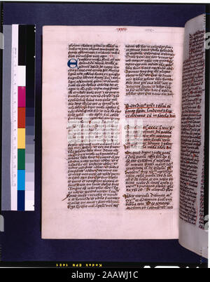 Ende der Apokalypse mit Kenntnis von Datum in De Ricci, Seymour, Volkszählung Handschriften des Mittelalters und der Renaissance in den Vereinigten Staaten und Kanada aufgeführt. New York. New York: H.W. Wilson, 1935; und Ergänzen, New York, N.Y.: Bibliographische Gesellschaft von Amerika, 1962. Ownership: Armorial Bookplate von J.Mee Mathew. Wilberforce Eames erhalten Sie für seine Bibliothek (Brooklyn, NY) 1926 von N. F. McGirr. Durch Herrn Eames, 1940 vermachte. De Ricci, 2313. De Ricci, zu ergänzen, zu 329. Diagramm von Dr. G.B. Guest. Eröffnung der ersten zeigt Jerome schreiben, in der Kardinal Gewohnheit. Miniatur mit Christus in Majestät, f 4. 6. Zeile Stockfoto