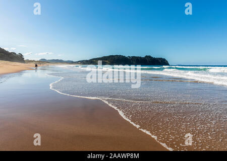 Neuseeland, Nordinsel, Waikato, Kuaotunu, malerischen Blick auf Meer Strand Stockfoto