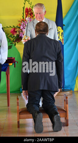 Der Prinz von Wales verpflichtet sich saarlaendische Ministerpraesident in Government House in Honiara, am zweiten Tag der königlichen Besuch auf den Salomonen. PA-Foto. Bild Datum: Sonntag, November 24, 2019. Siehe PA Geschichte royals Charles. Photo Credit: Tim Rooke/PA-Kabel Stockfoto