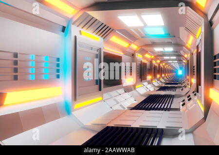 Gerenderten 3D-Illustration, Visualisierung einer Science Fiction Raumschiff, Gangway Stockfoto