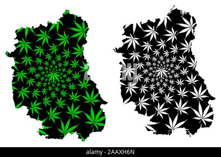 Woiwodschaft Lublin (Verwaltungsgebiete Polens, Woiwodschaften Polens) Karte cannabis Blatt grün und schwarz ausgelegt ist, Provinz Lublin Karte mad Stock Vektor