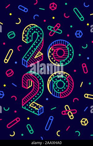 2020, Frohes neues Jahr. Wunschkarte Frohes Neues Jahr 2020 Stock Vektor